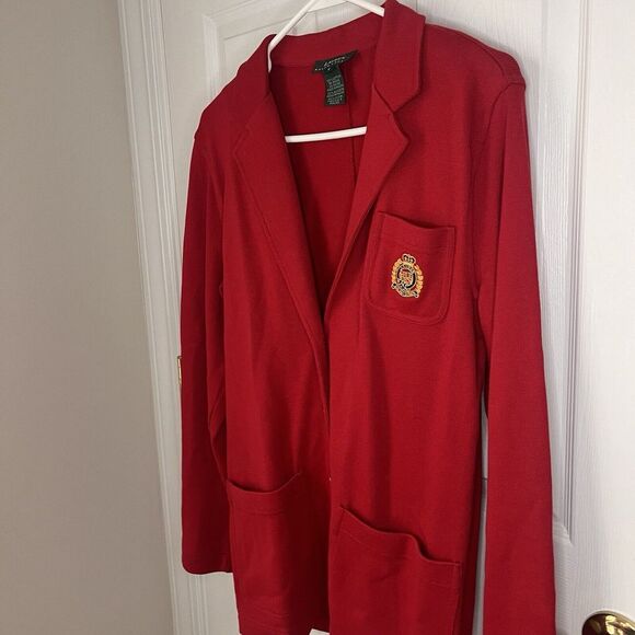 VTG Ralph Lauren LRL Knit Blazer Red Gold Button Crest Women's Small Cotton - Picture 4 of 10